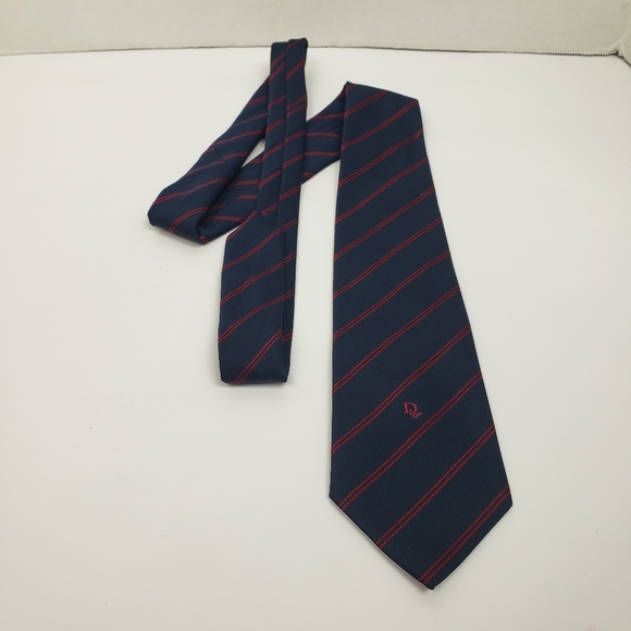 Christian Dior Striped Textured Navy Blue Red Tie - Picture 2 of 8